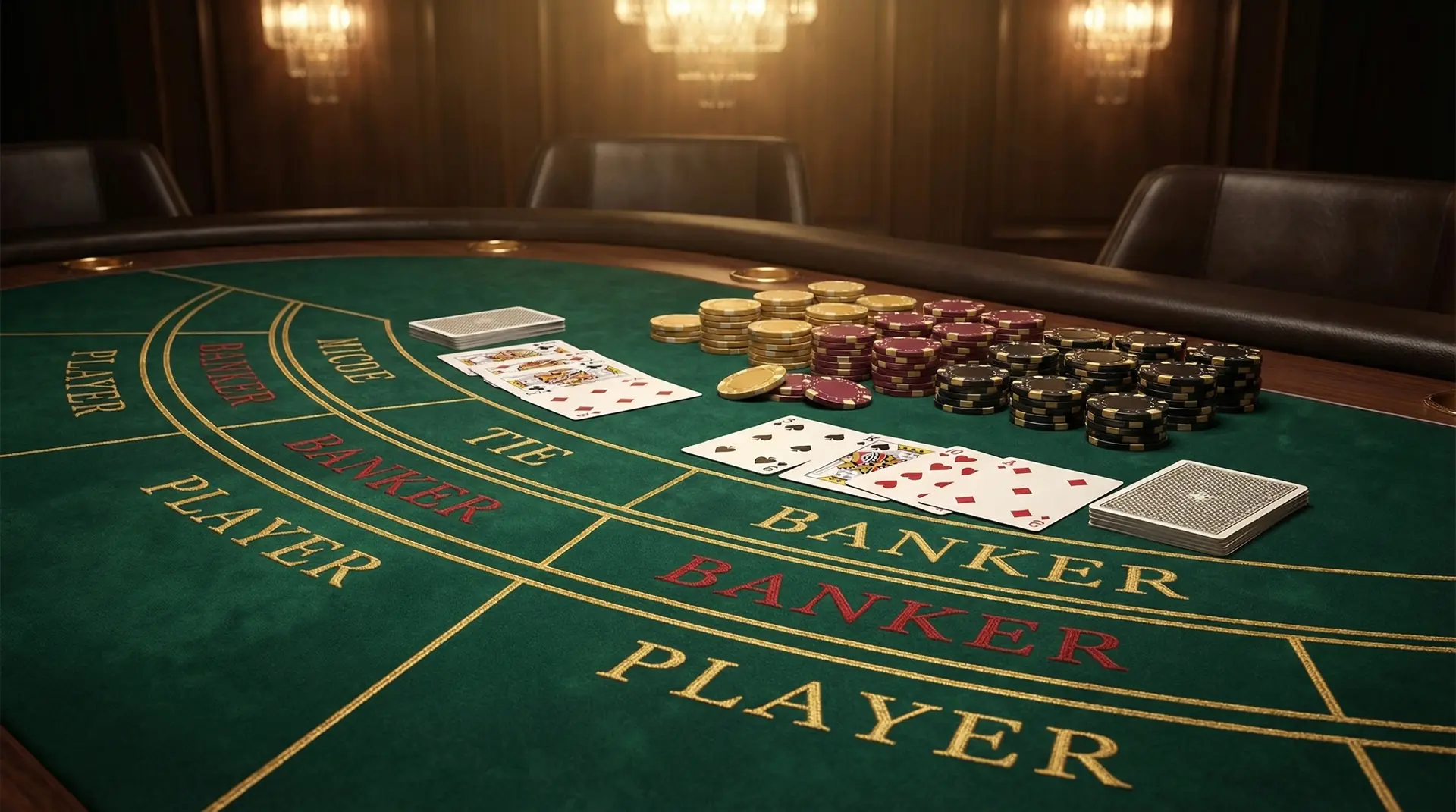 高端百家乐牌桌 — 绿色丝绒与金色标识